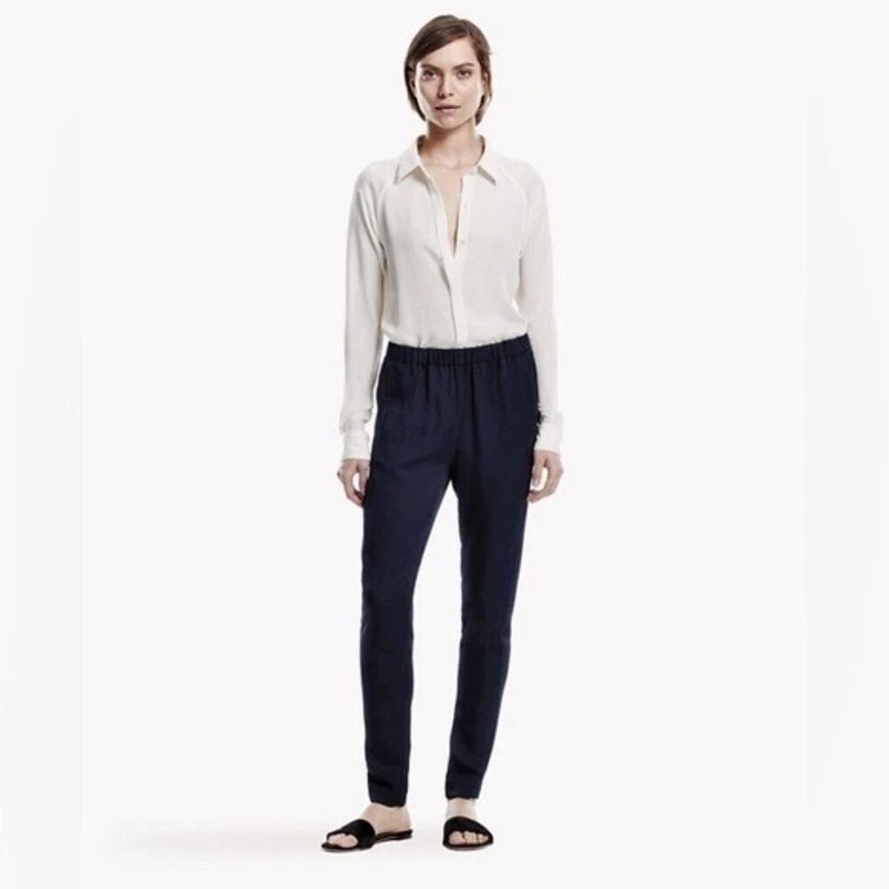 Theory Womens Size Small Dark Blue Thorene Stretch Wool Flannel Pull On Pants